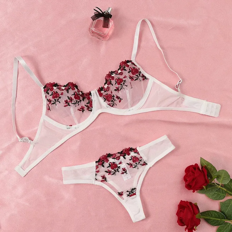Purple Fancy Lingerie Set Women Embroidered Flower Bra and Panty Underwear Female Outfits — image 9