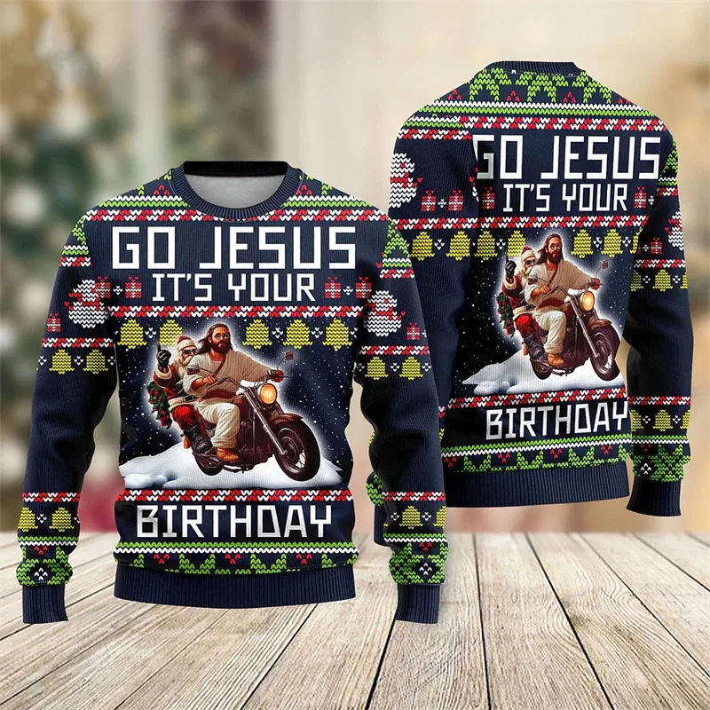 Fashion Santa Claus Graphic Ugly Christmas Sweatshirt For Men Casual Autumn Winter 3D Printed Sweater Loose Breathable Pullovers — image 3