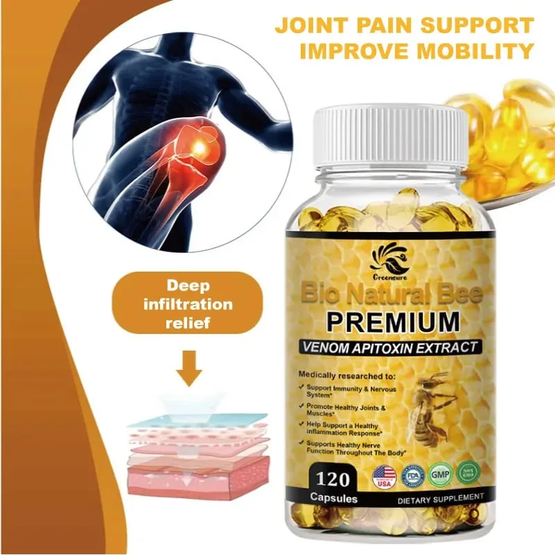 Greensure Natural BEE Venom Capsule pour l'immunité et l'antioxydation - 60/120 Capsules - Sans OGM