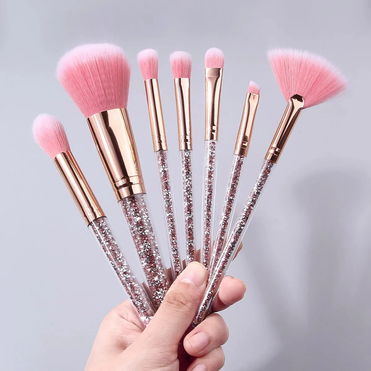 7PCS Pink Crystal Makeup Brushes Set Rose Gold Handle for Foundation Eyeshadow Blush — image 5