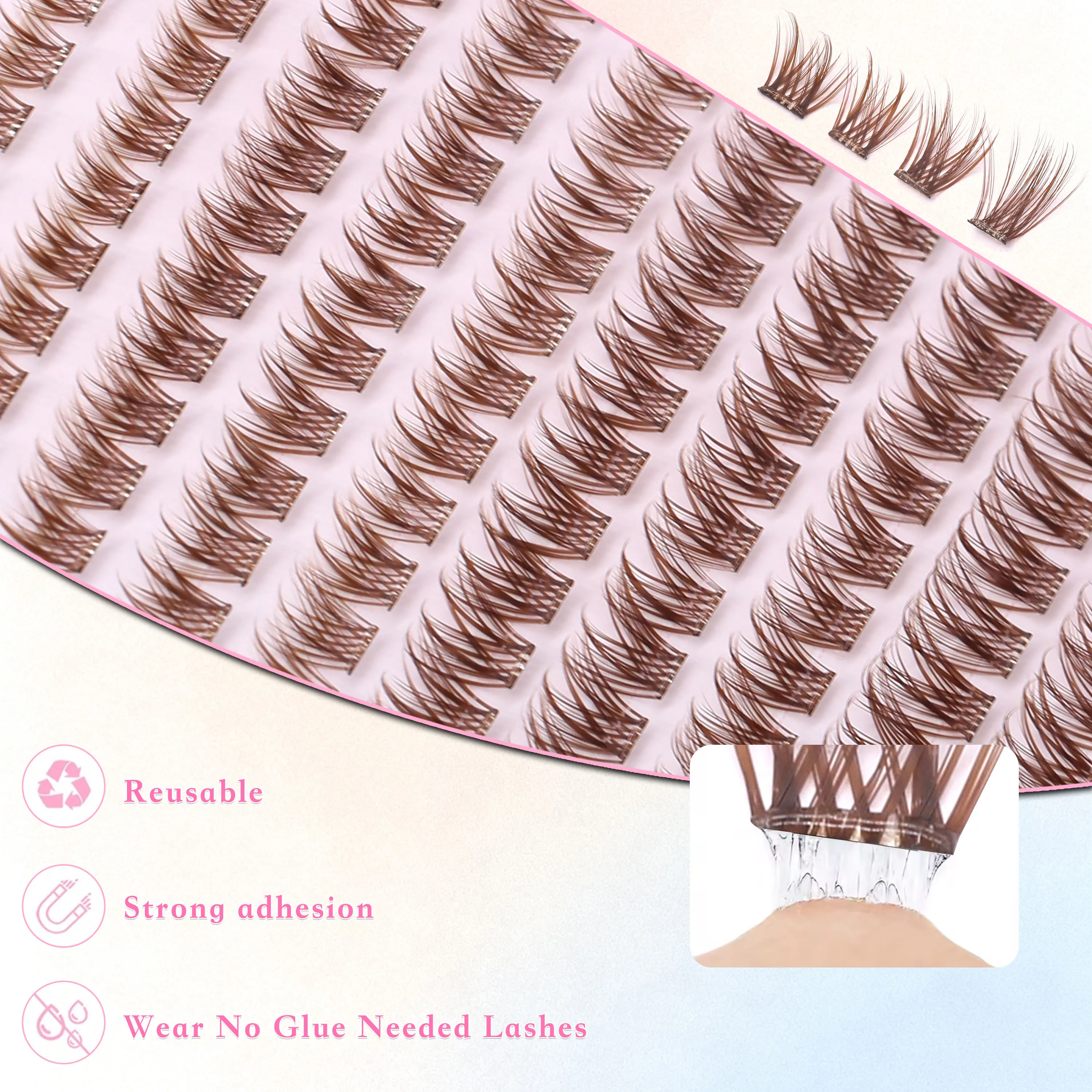 Brown Color Popular High-quality Self-Adhesive Eyelash Extension 3-4Times Reusable Handmade Large Capacity Enlarged Double Eye — image 3