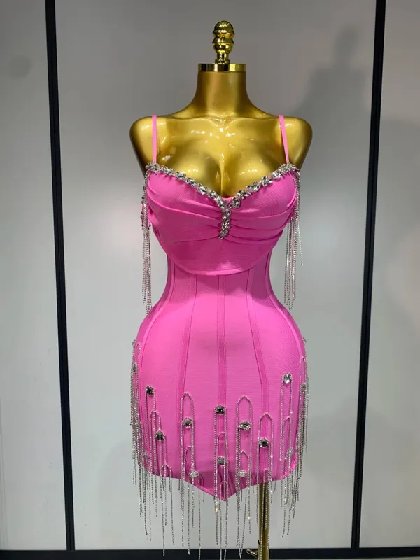 Mga Babaeng Sexy na Backless Spaghetti Strap Bodycon na walang manggas na Bandage Dress 2025 Elegant Prom Gown Club Evening Party Birthday Dresses — image 9