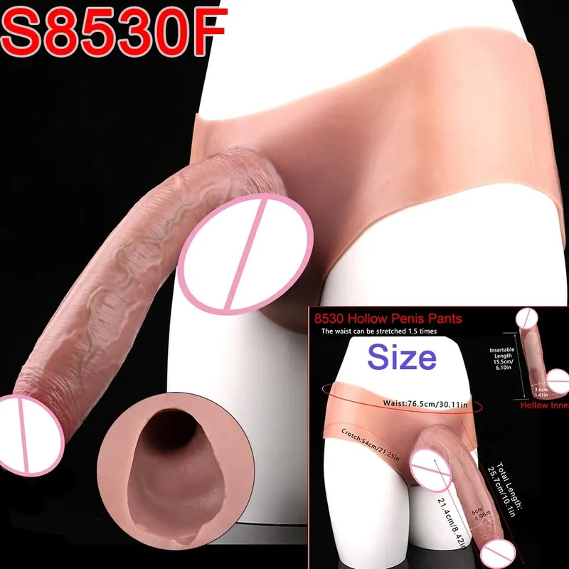 Male Strap-On Long Hollow Dildo Ultra Realistic Penis Extend Sleeve Pants насадка на член Male Cock Cover Sex Toys