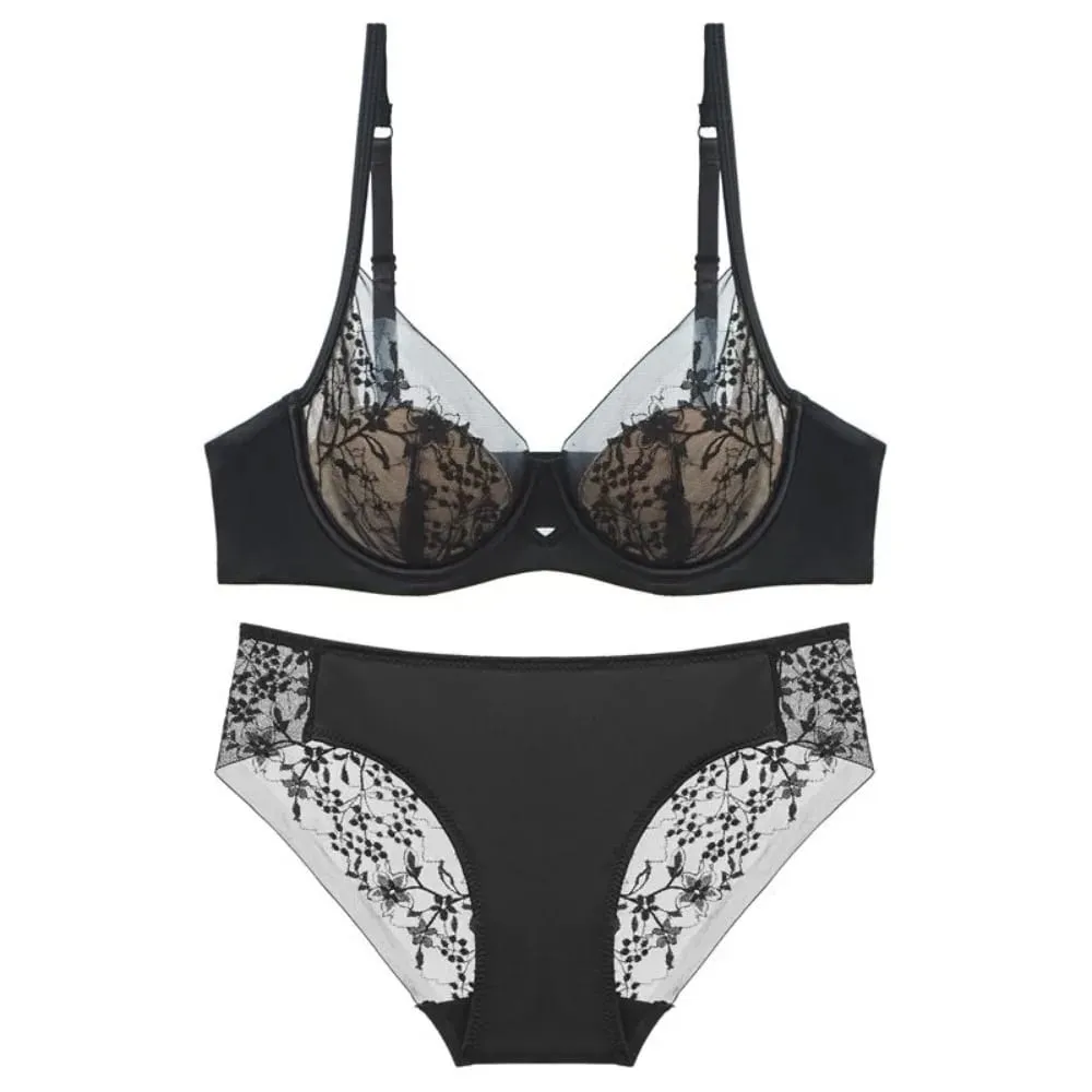 Elegant Lace Lingerie Set Thin Cup Minimizer Bra Panty Breathable Comfort Intimates Suit For Big Bust Size 32‑38 Daily Underwear — image 4