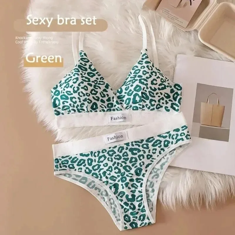 Women Seamless Bra Set Sexy Lingerie Low Waist Panties Leopard Bralette Set Vneck Sport Brassiere Female Cotton Underwear — image 9