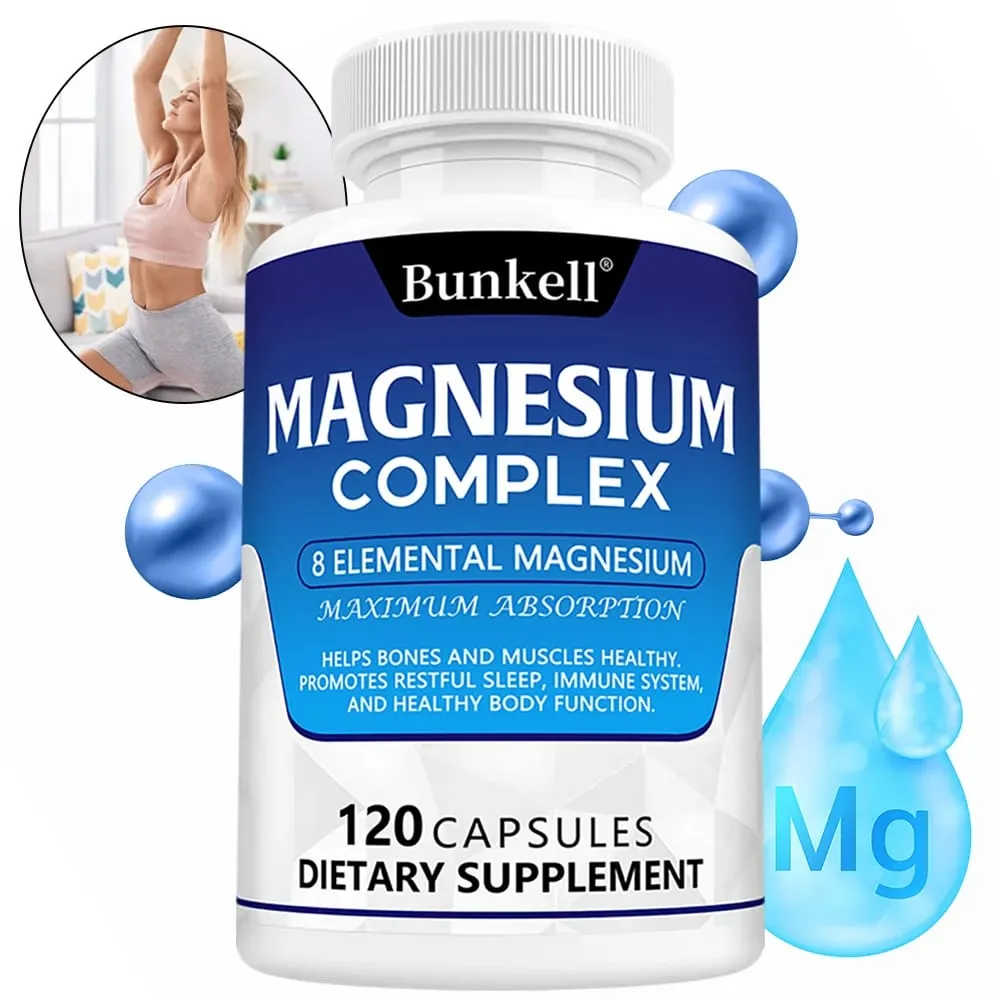 Complexo de magnésio 120 cápsulas - suplemento de saúde óssea, muscular e cardíaca, suporte para sono, relaxamento muscular, estresse e alívio de ansiedade — image 1