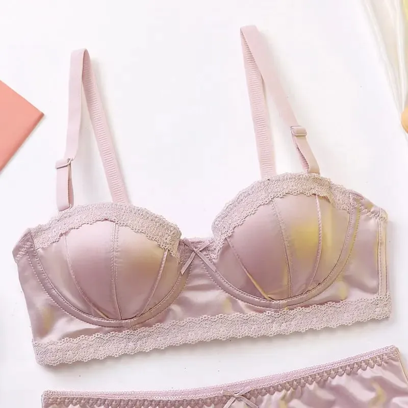 Luxury French Minimizer Bra Satin Lace Thin Cup Soft Underwire Uplift Centering Anti-Sagging Solid Comfort Support Elegant Women — image 9