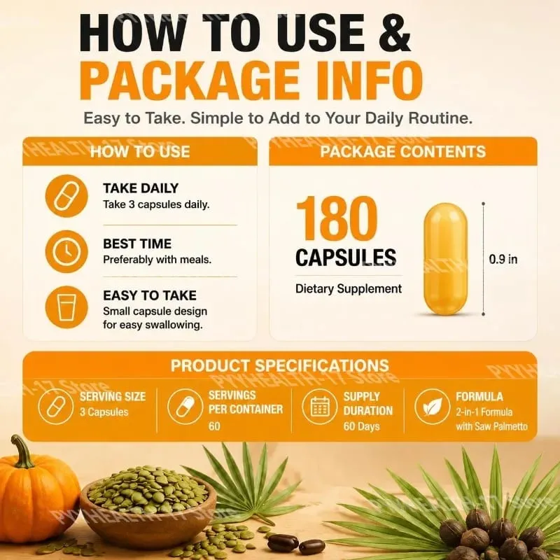 Docteat Pumpkin Seed Oil Capsules 2-in-1 with Saw Palmetto for Urinary System Comfort Support 3 000 Mg Per Serving 180 Capsules — image 4