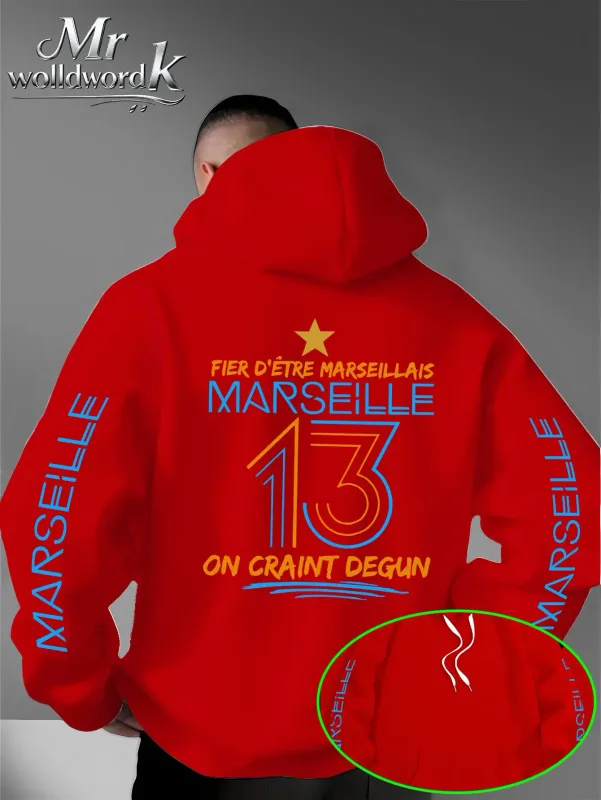 Män Marseille 13 City Graphic Hoodie Multi-Print Sleeve Back Letter Hooded Sweatshirt Höst Vinter Fleece Lös Hoodie — image 4
