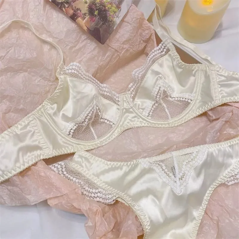 Women French Satin Lace Bra 32-38 Ultra Thin Minimizer Underwire Bra Side Support Anti Sag Lingerie Gather Chest Daily Underwear — image 9