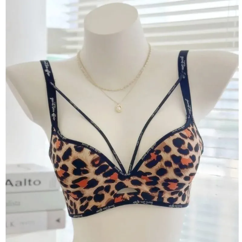 Stylish Leopard Print Seamless Wireless Lingerie Thin Comfortable Gather Small Breast Pretty Breast Shape Casual Wear Soft S-XL — image 5