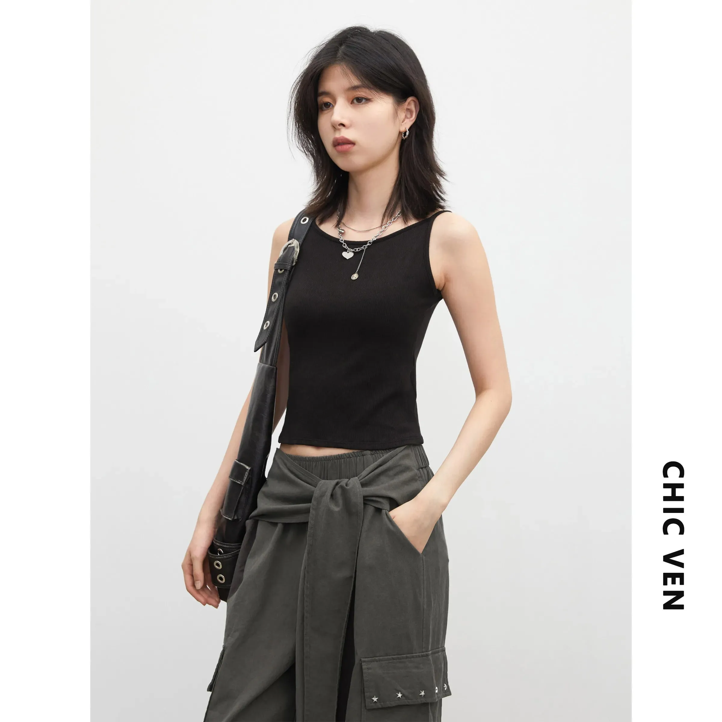 VEN Women Bottom Tees Solid New Slim Micro Elastic Tanks with Chest Cushion Ladies Camis Vest for Girl Summer 2026