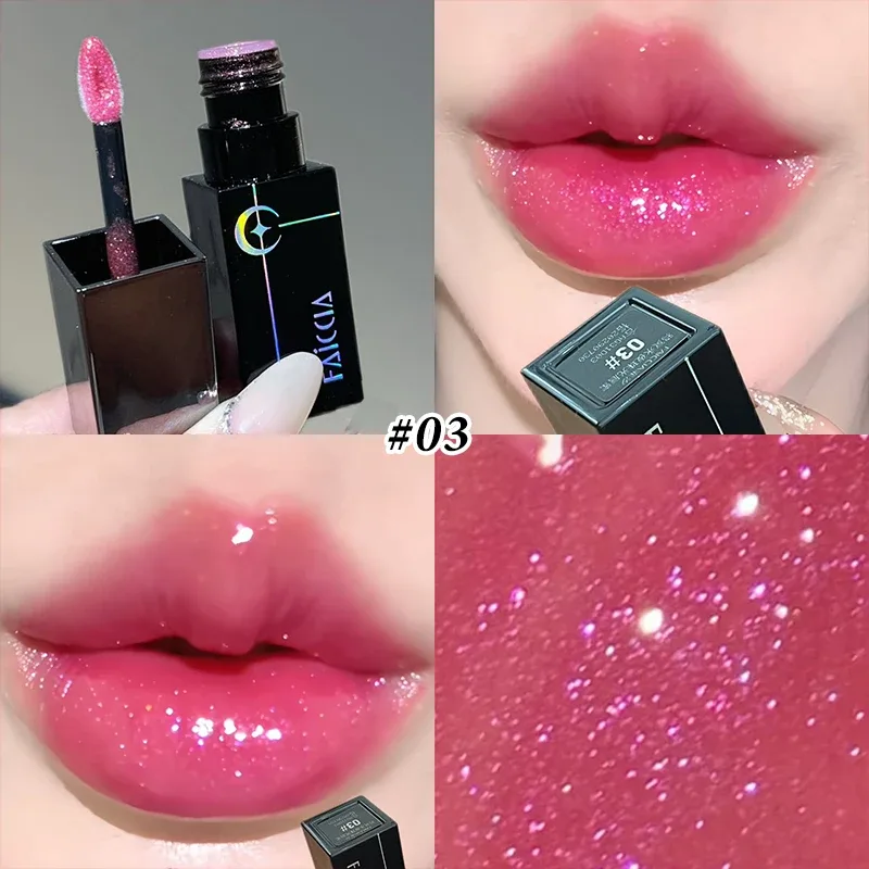 8 Warna Berkilauan Berair Lip Gloss Diamond Pearlescent Metallic Gincu Tahan Lama Melembapkan Tidak Melekit Mekap Parti Halloween