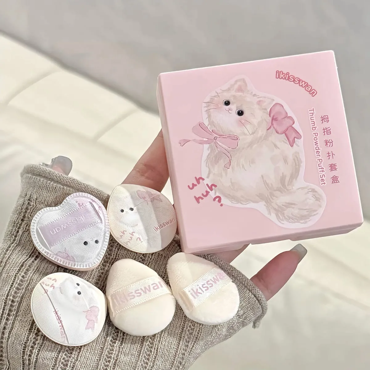 Cute Pink Mini Finger Puff Set with Box Facial Makeup Sponge Soft Velvet Mixed Beauty Makeup Puff Professional Makeup Tools 5pcs — image 2