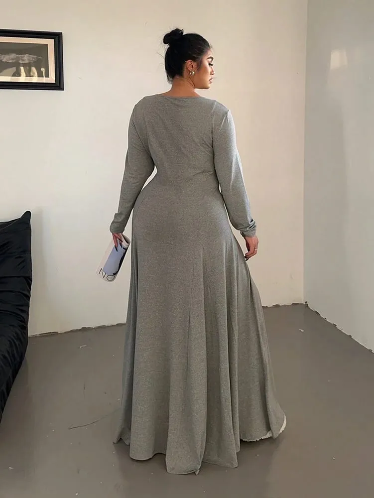 Nagyméretű egyszínű kötött elegáns A-vonalú Flowy maxi ruha | Női hosszú ruha | Alkalmi és ingázó stílus — image 6