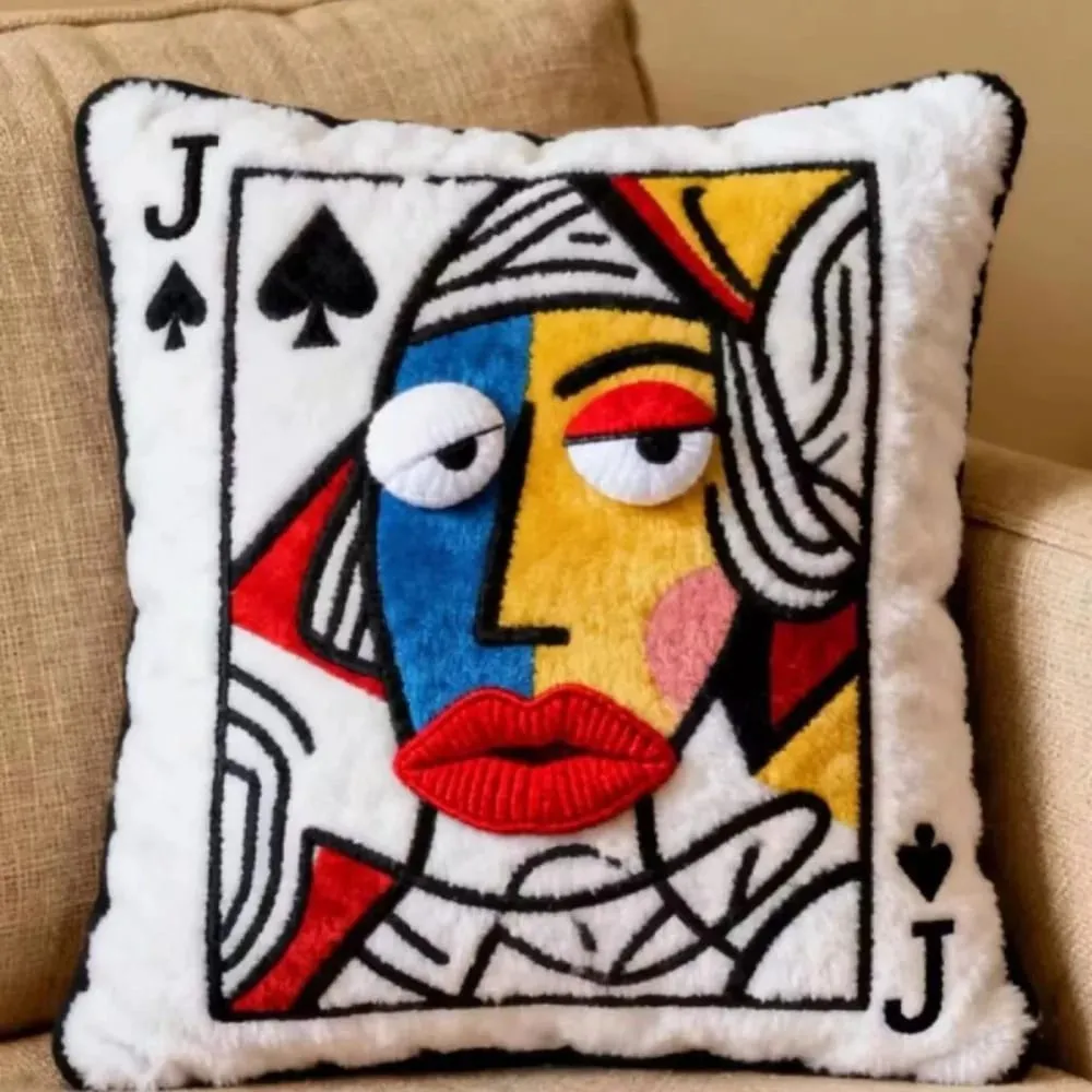 Patchwork Style Poker Card Cushion 3D Big Eyes High-Value Design Embroidered Pillow Card Game Theme Patchwork Pillow Gift Giving — image 9