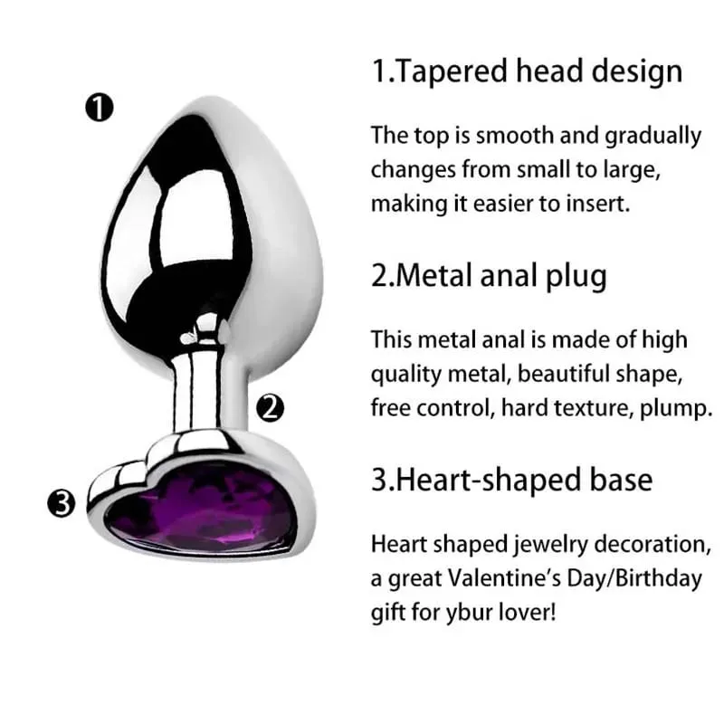 5 Sizes Stainless Steel Crystal Heart Anal Plug Removable Butt Plug Stimulator Prostate Massager Anal Sex Toys Dildos — image 4