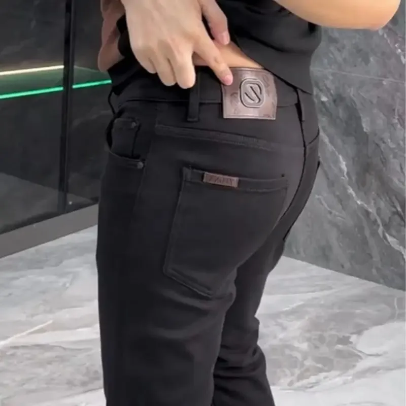 High-end Jeans Men's Spring and Summer Versatile Slim Pants Black Trendy Brand Business Trousers Men Clothing Low Rise Jeans — image 2