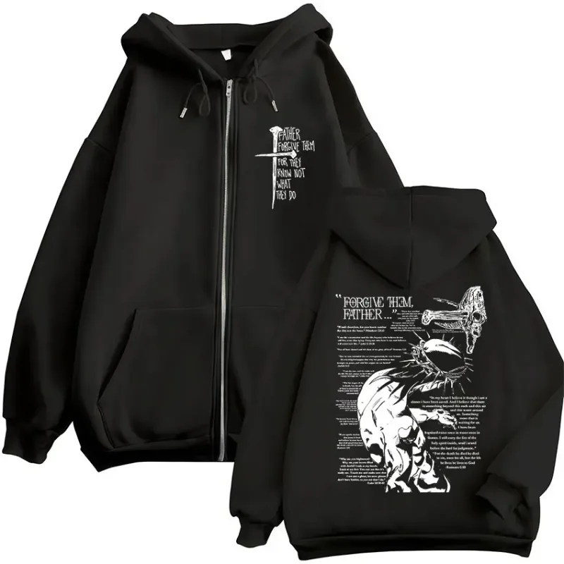 Christian Religious Jesus Forgive Them Father Zipper Hoodies Men Women Clothing Fashion Zip Up Sweatshirts Oversized Pullovers — image 1