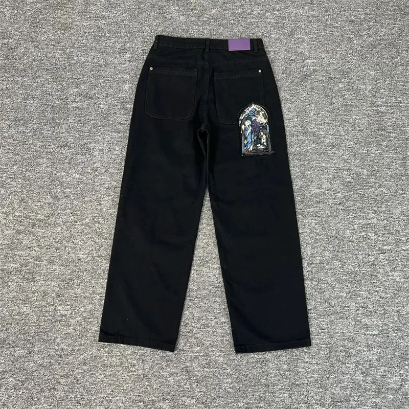 Heavy Embroidery Flowers Derschutze Mens Jeans Men Women 1:1 Best Quality Vintage Derschutze Womens Straight-leg Denim Pants — image 14