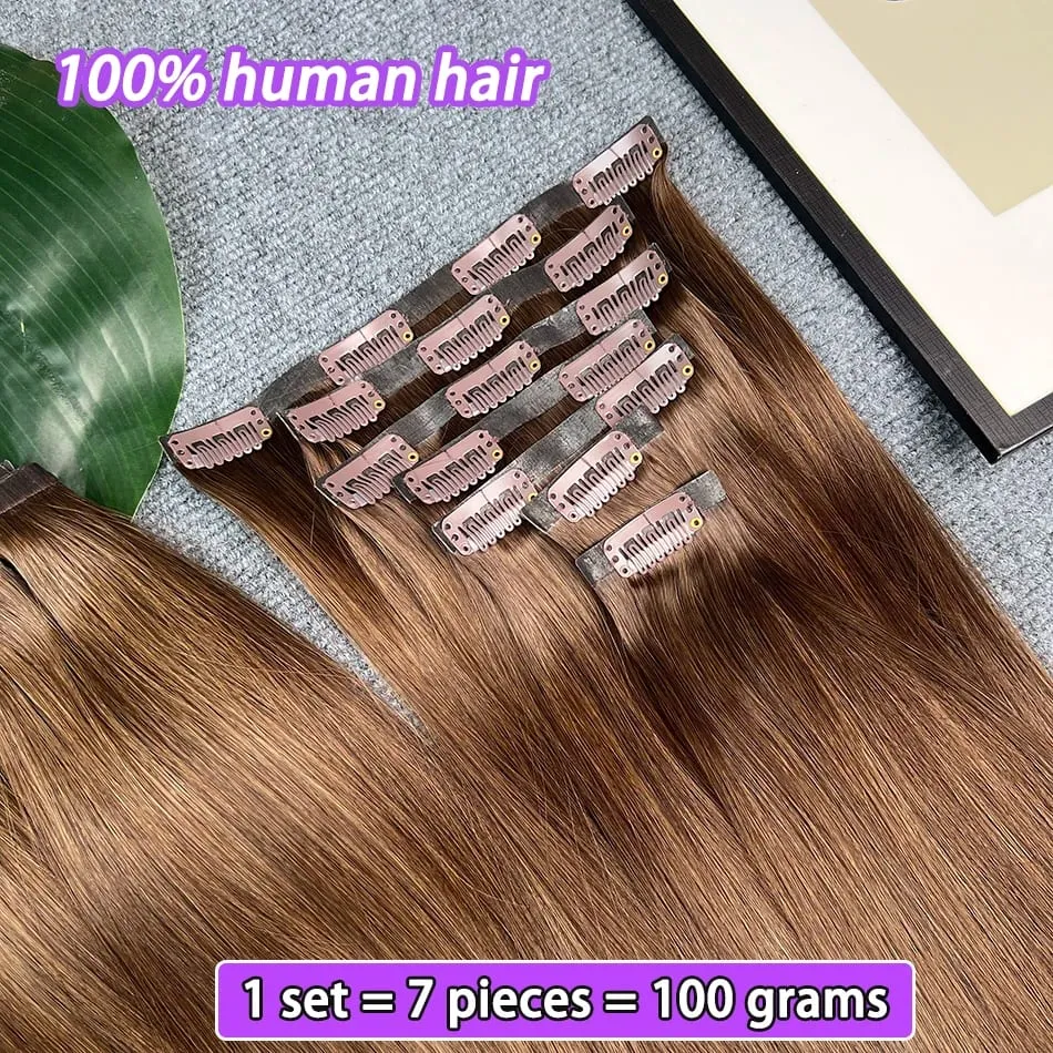 #2 cor em linha reta plutônio clipe ins extensões de cabelo 100% cabelo humano 100 g/set 7 pçs sem costura invisível trama do plutônio vietnam cabelo para mulher