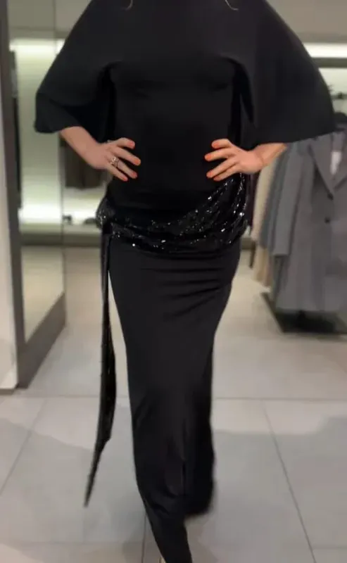 Sequin Patchwork Backless Dress Women Elegant Solid Middle Sleeve Cinched-waist Slim Long Dresses Fashion Evening Party Vestidos