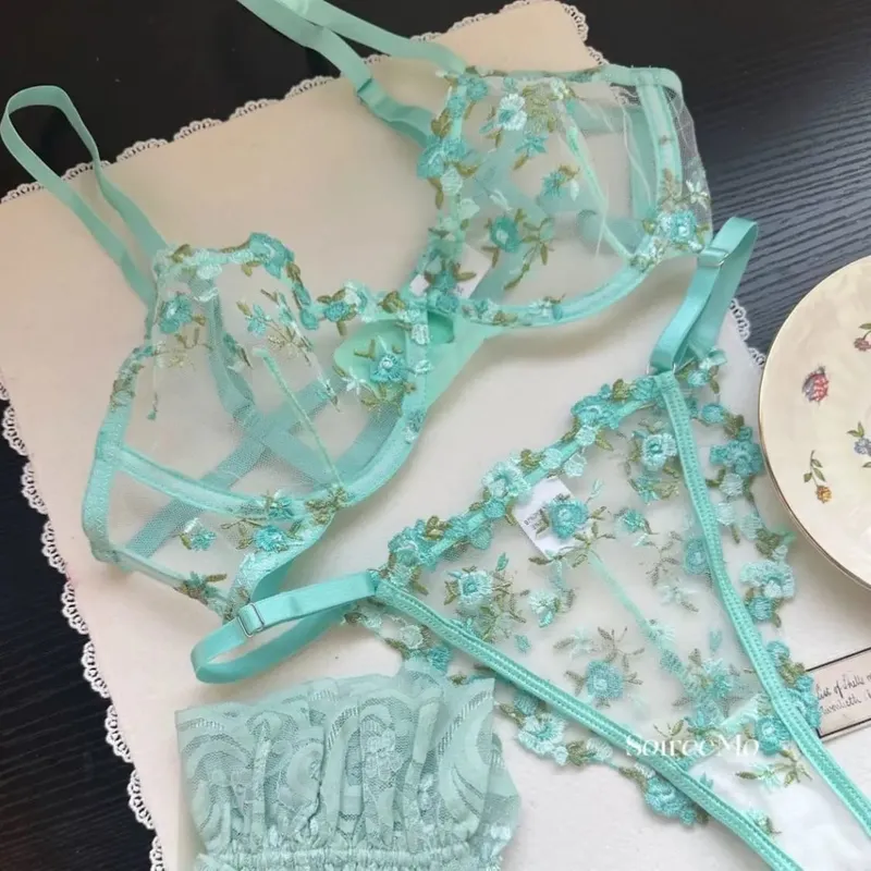 Sexy French Lingerie Set Floral Embroidery Sheer Mesh Bra with Soft Underwire Comfort Support for Large Bust CA S-XL MOYISU Bras — image 11