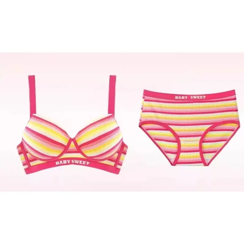 Seamless Bra Set for Women Rainbow Striped Shaping Bralette Lifting & Anti-Sagging Lingerie Small Bust Fit S-XL — image 5