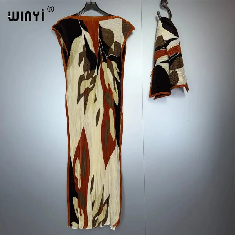 Plissado elástico fino vestido feminino design amassado plissado luxo abaya muçulmano vestido de festa poncho para mulher beach wear kaftan — image 2