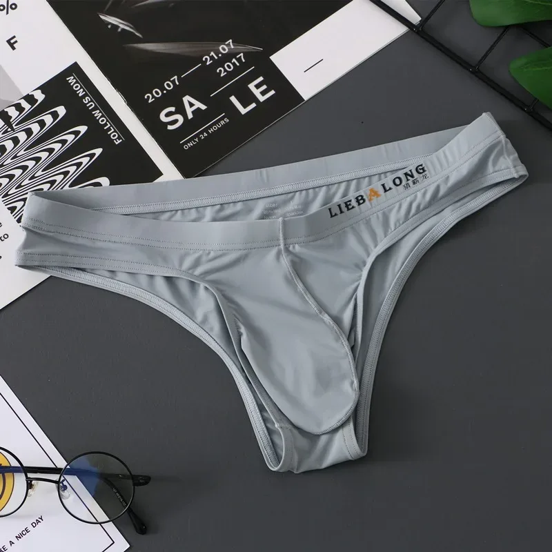 Cuecas masculinas biquíni sexy roupa interior masculina de seda gelo pênis bolsa cuecas calzoncillos hombre deslizamento gay lingerie sólida — image 5