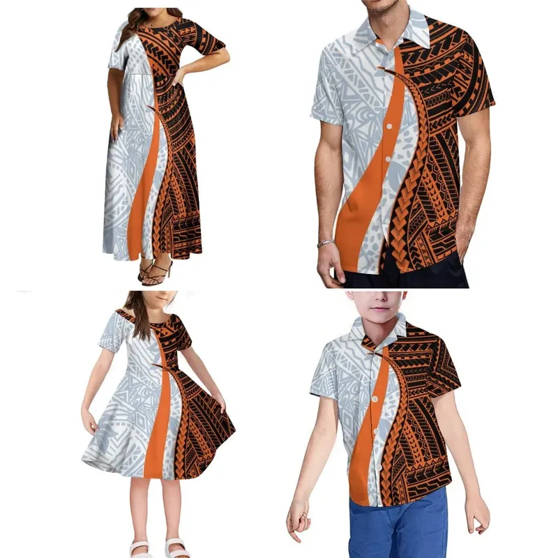 Polynesisk familjekollektion Kläder Fluffig helkjol Kvinnor Flickor Klänning anpassade samoanska mönster tryck Vuxen barnskjorta