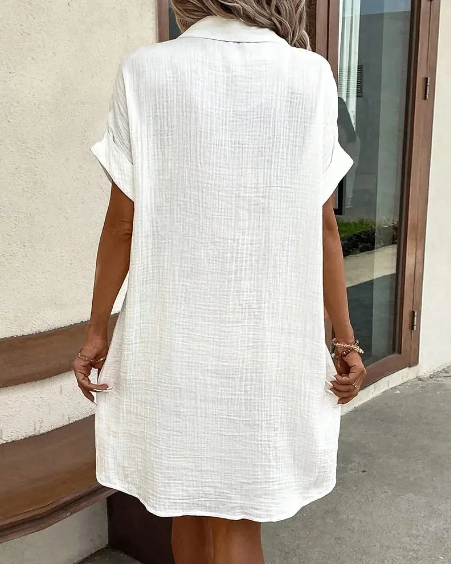 Fashion Loose Dress para sa Babae Single Breasted Raglan Sleeve Dresses na May Pocket Women Summer Tunic Short Shirt Dress Office Lady — image 3