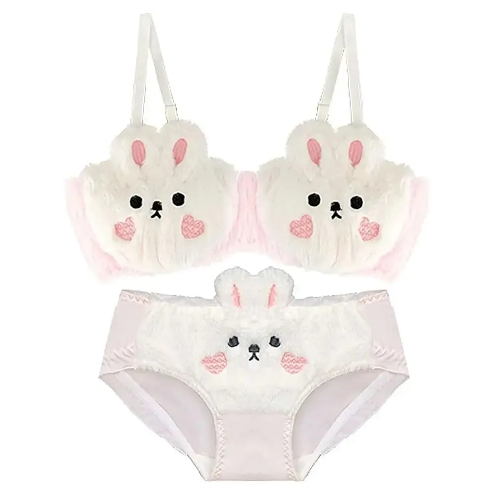 New Design Gathered Padded Bra and Panty Set Warm Polyester Lingerie Underwear Brief Adorable Cotton Fuzzy Lingerie — image 5