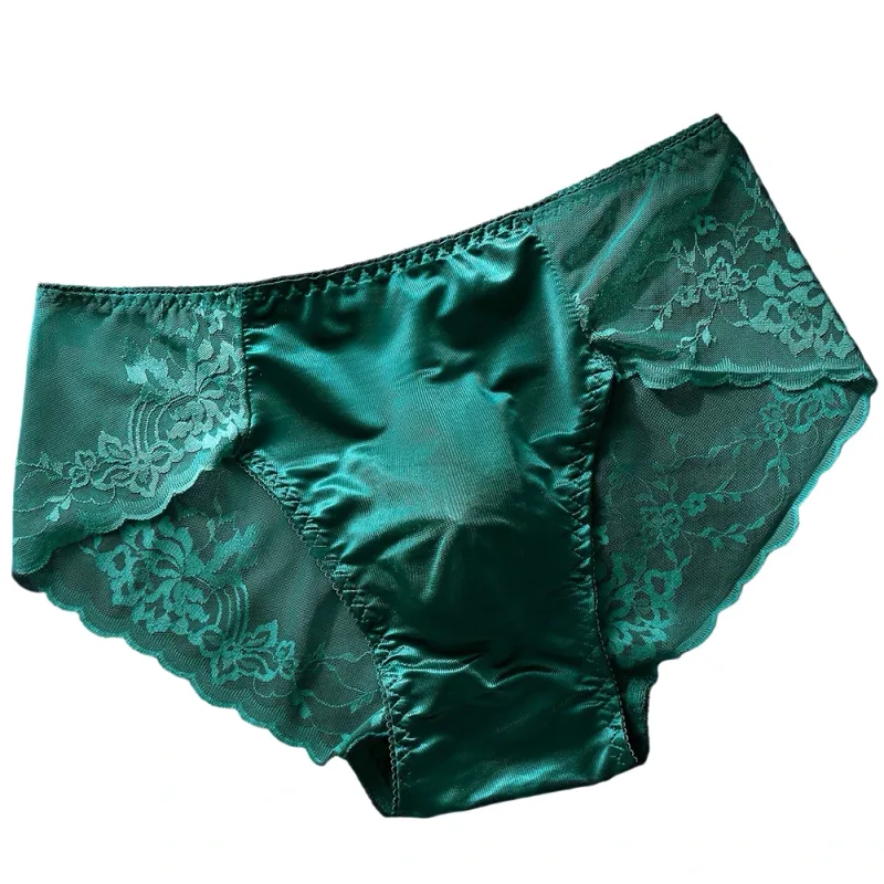 Män Spetstrosor Seamless Ice Silk Trosor Underkläder 3D Bulge Pouch Låg midja Gay Trosor