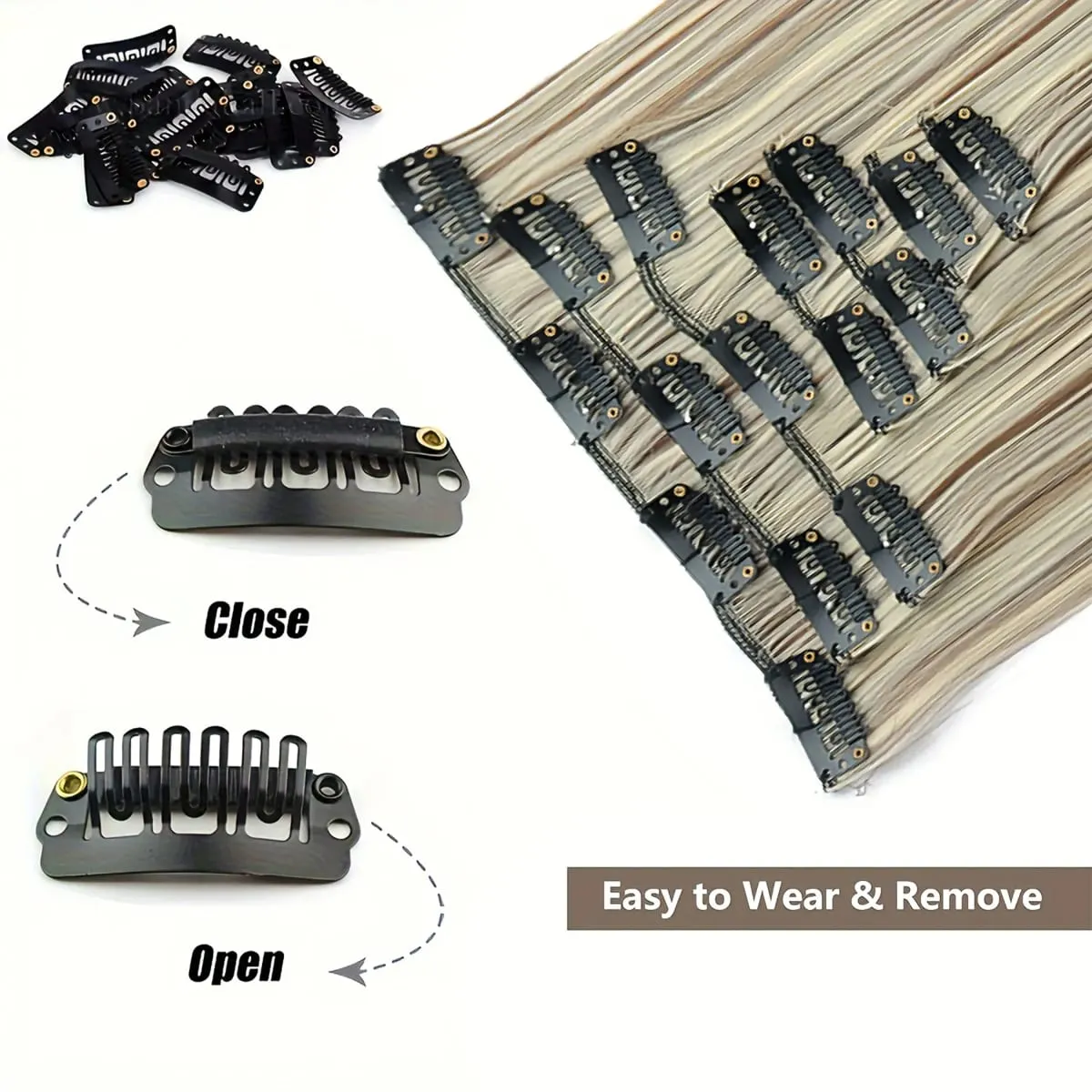 Clips In Hair Extension Long Straight Hair Pieces Clip In Hair Extension 22inches 7pcs/set Synthetic Fake Hair Pieces for Women — image 2