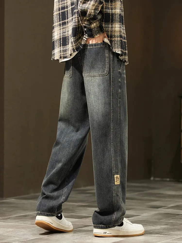 Korean Loose Wide Legs Jeans Men's Vintage Wash Denim Pants Fashion Streetwear Casual Baggy Straight Male Trousers — image 7