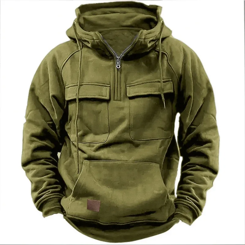 Novo outono-inverno masculino com capuz de cor sólida casual hoodie-moda jovem homem multi-bolso remendo moletom com capuz pulôver camisa — image 7