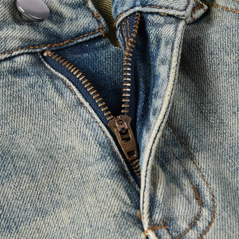 Men's Skinny Jeans Vintage Retro Blue Washed Stretch Denim Pants Streetwear Slim Tapered Trousers High Quality — image 3