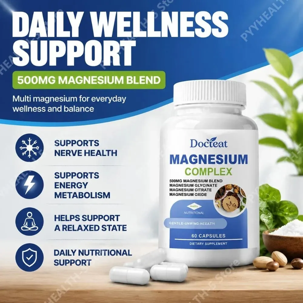 Docteat Magnesium Complex Capsules with 500mg Magnesium Blend Supports Nerve Health and Energy Metabolism Daily 60 Capsules — image 4