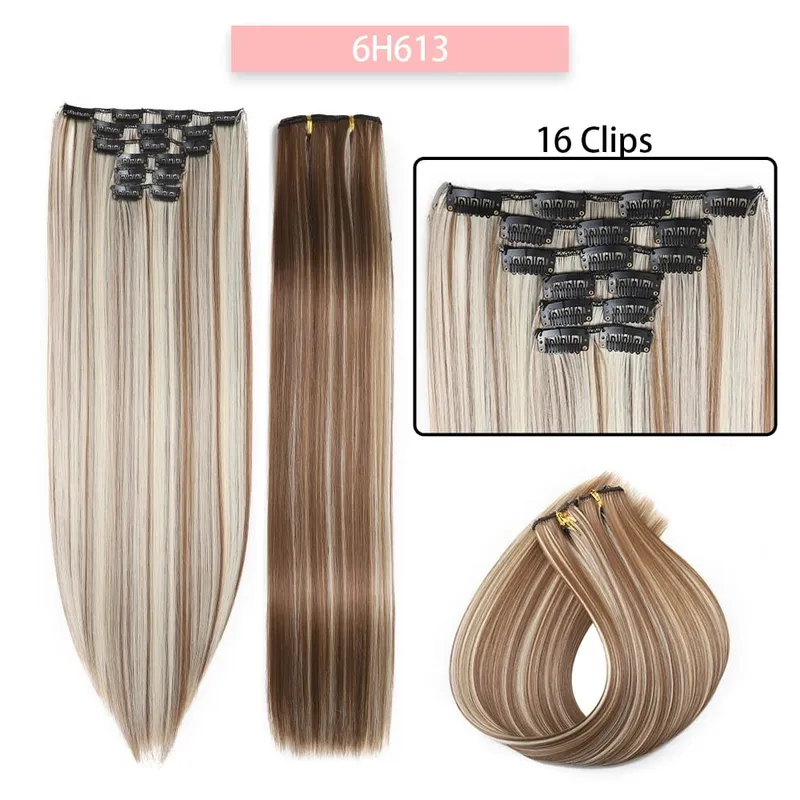 6-Piece Set 24-Inch Synthetic Clip-On Hair Extensions Straight Hair Removable Lightweight Synthetic Wig Women's Exclusive — image 17