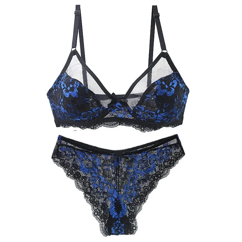 Mga Ultra-Thin Thick Bra Set 34/75 36/80 38/85 40/90 42/95 44/100 46/105 BCDE Cup Underwear Transparent Embroidery Lace Lingerie — image 4