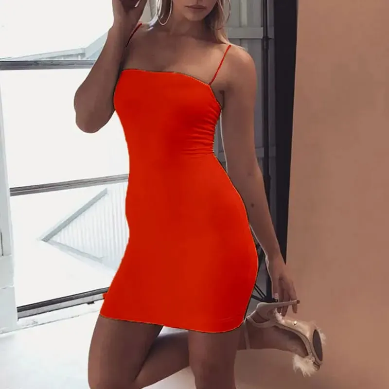 Mulheres verão sem costas bodycon sexy mini vestido y2k moda cinta de espaguete vestido sem mangas sólido lazer elegante saia vestidos — image 5