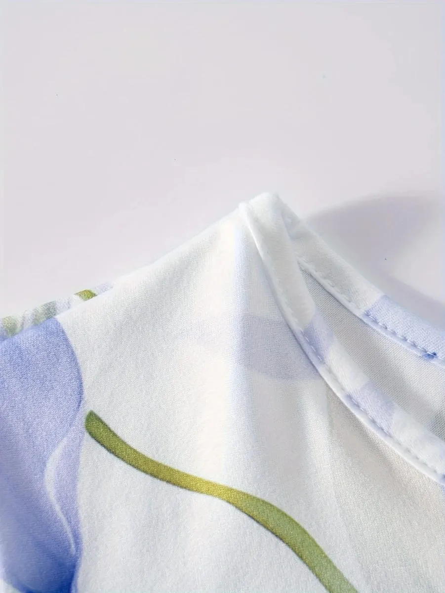 Bedrucktes Design im lässigen Stil, blaues Blumenmuster-Druckkleid für Damen — image 4