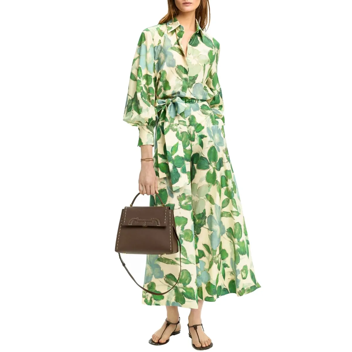 Mga 2025 na Dress ng Pambabaeng Bagong Belted Chiffon Print V-neck Chic Slim Long Dress Fashion Elegant Holiday Street Pambabaeng Dress — image 2