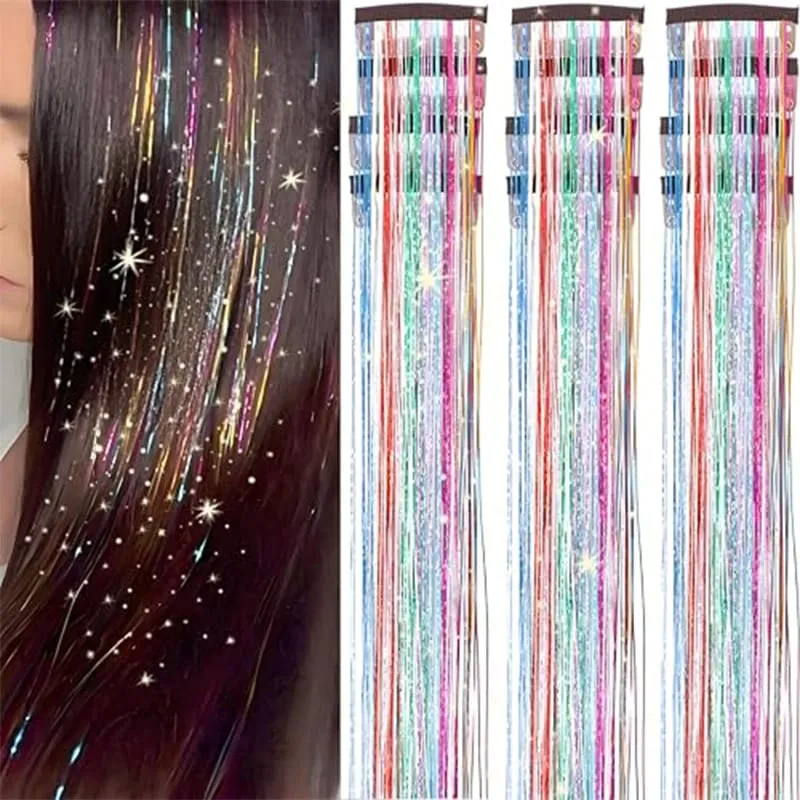 12Pcs Clip in Hair Tinsel Kit Red Hair Tinsel 22Inch Tinsel Hair Extensions Christmas Hair Tinsel Party Festival Accessories — image 6