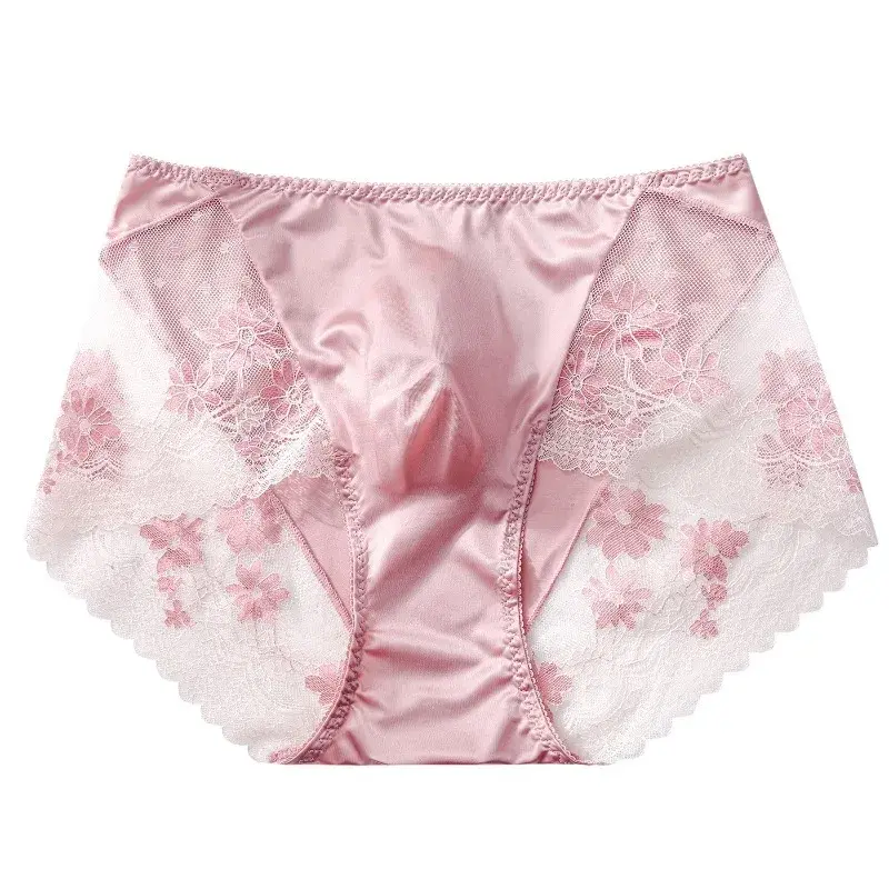 Satin Ice Silk Briefs Mens Lace 3D U Pouch Underwear Sexy Floral Man Panties Breathable Low Waist Shorts Convex Pouch Underpants