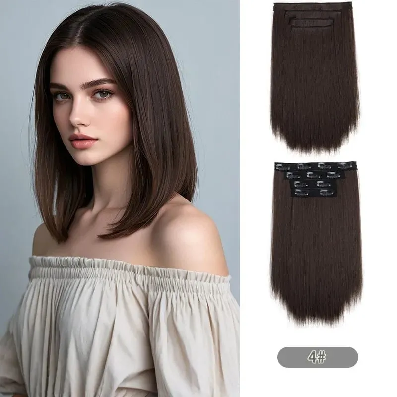 14Inch Synthetic 4Pcs/set Clips in Hair Extensions Straight Hairstyle Brown Blonde Hairpieces Heat Resistant Hair For Women — image 9