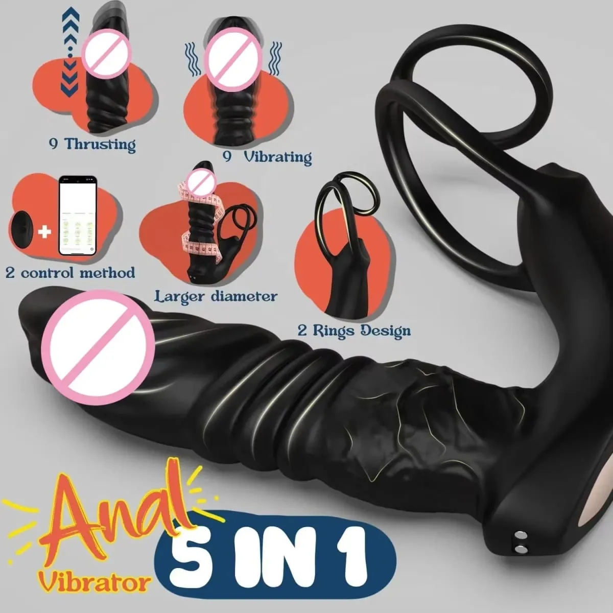 Bluetooth APP Vibrator Dildo Prostate Massager Thrusting Telescopic Prostate Anal With Cock Ring Sex Toy for Men Couples — image 4