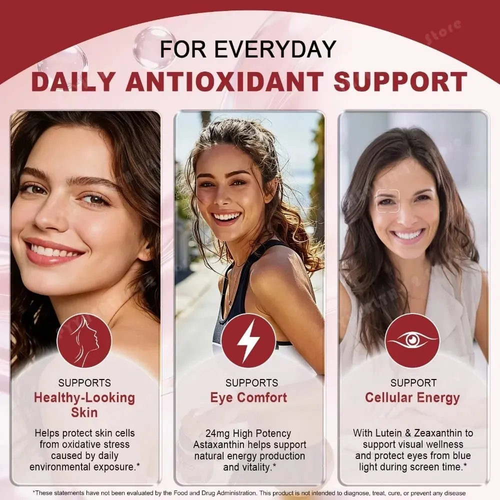 Astaxanthin Softgels 24mg Triple Strength Powerful Antioxidant Eye Health Support Microalgae Soy Free Gluten Free 120 Count — image 5