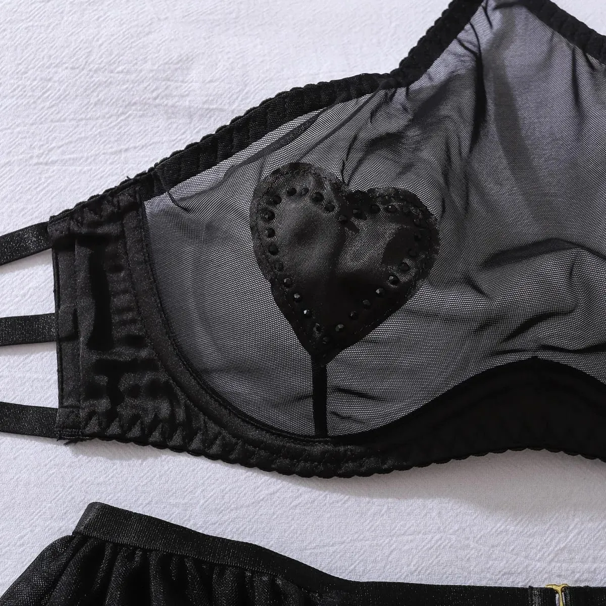 New Fashion Mesh See Through Halter Neck Lingerie Set Women Sexy Perspective Three-point Style with Stockings Shaping Split Set — image 6